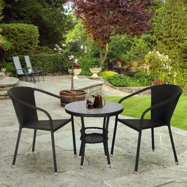 Ted Outdoor Patio Seating Set 2 Chairs and 1 Table Set (Black)