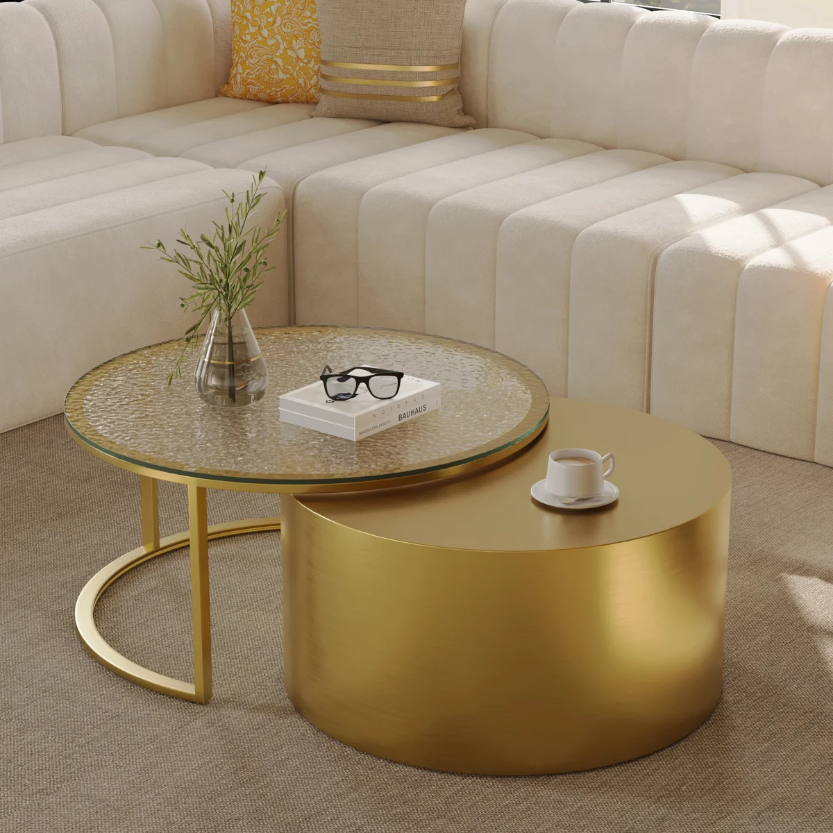 Gold Round Glass Top Nesting Coffee Table