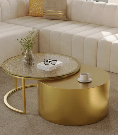 Gold Round Glass Top Nesting Coffee Table